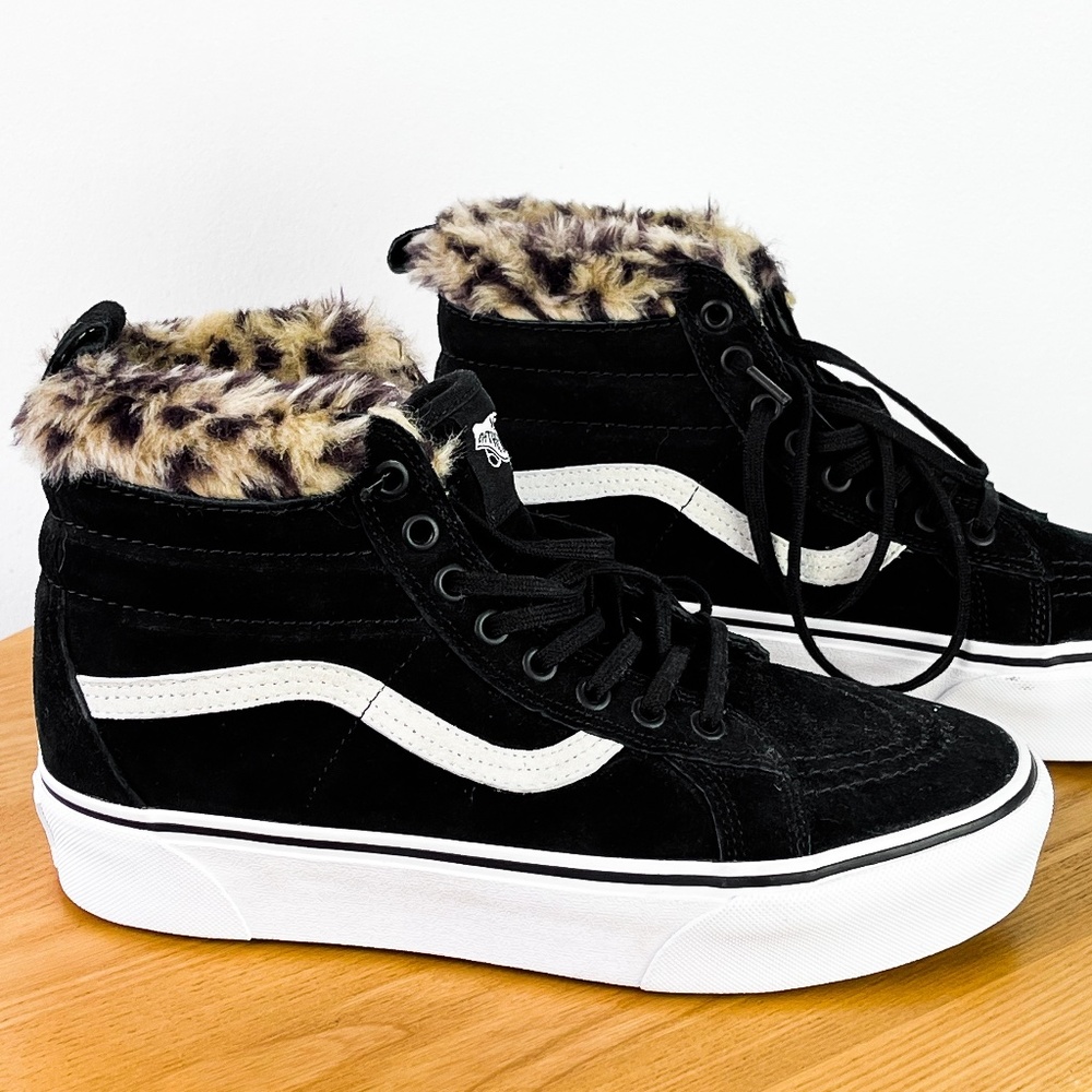 Vans SK8-Hi Platform Scotchgard Black FauxFur Leopard women size 9.5
